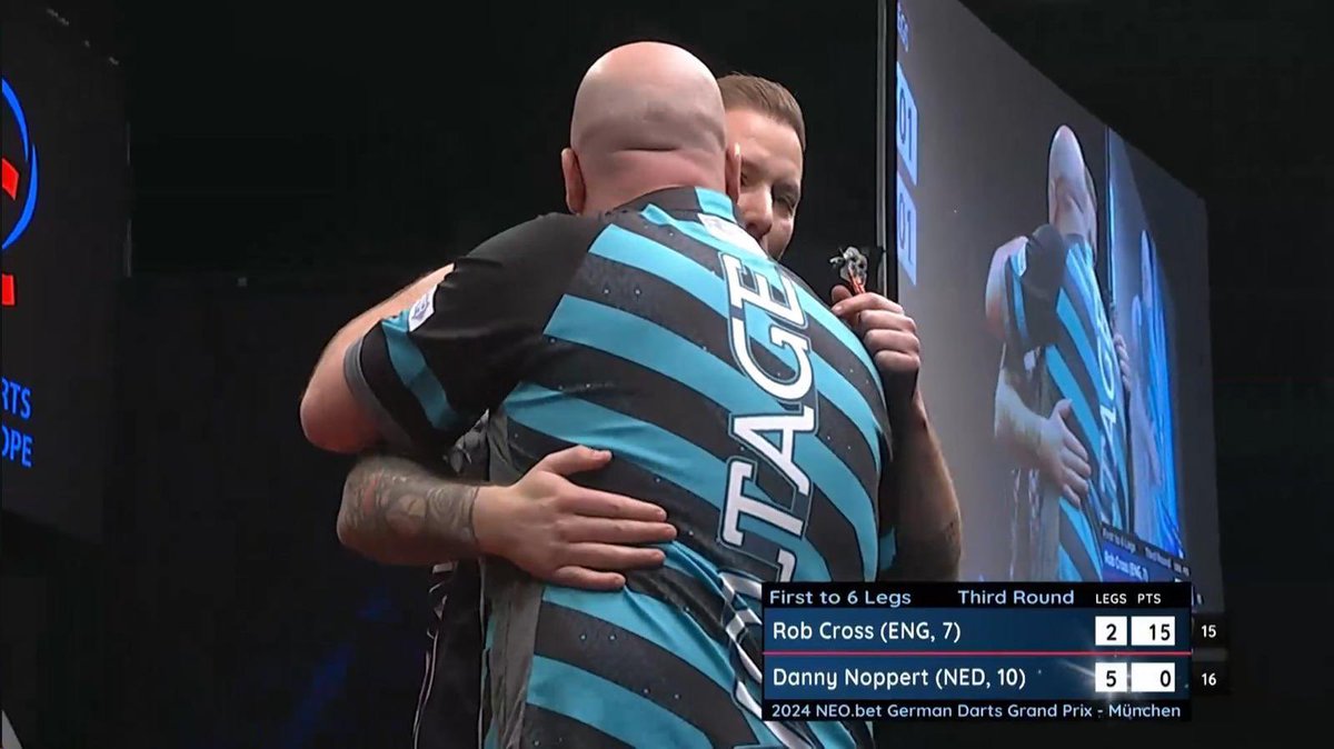 Top performance again from @Dannynoppert this afternoon at the German Darts Grand Prix as he booked his place in this evenings QF defeating Rob Cross 6-2 with another 100+ average. It will be Luke Humphries this evening for Danny. All the best🤝💙🇳🇱