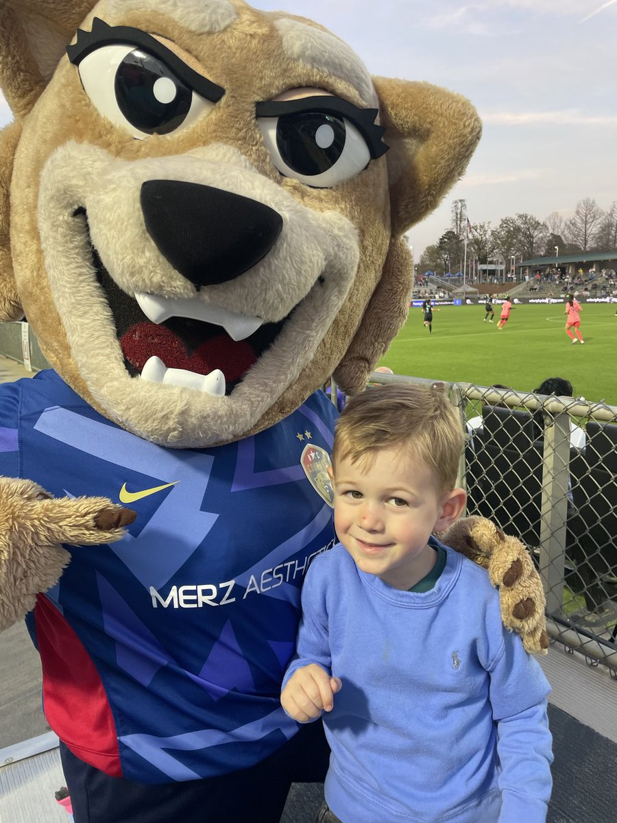 My son William and Roary at ⁦@TheNCCourage⁩ vs ⁦@GothamFC⁩! He was cheering for whoever made the cotton candy.
