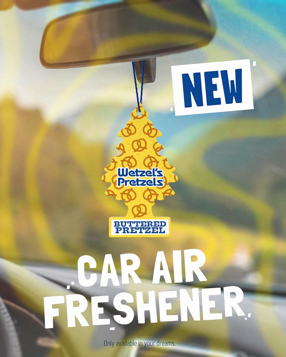 Ever dreamed of bringing the amazing, incredible, delicious “buttery pretzel” scent with you? Now you can 😉 #WetzelsPretzels #softpretzel #butterypretzel #carairfreshener