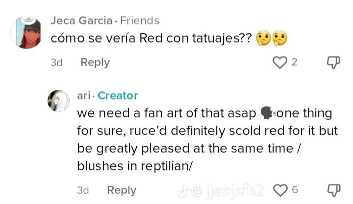 jecaalex1097's tweet photo. Le quedo genial
Gracias a esa personita por este fan art
De Red con tatuajes 😎😎
#Onaleash
#Irenered
#Onaleashfanart https://t.co/cbZWA0JeaA