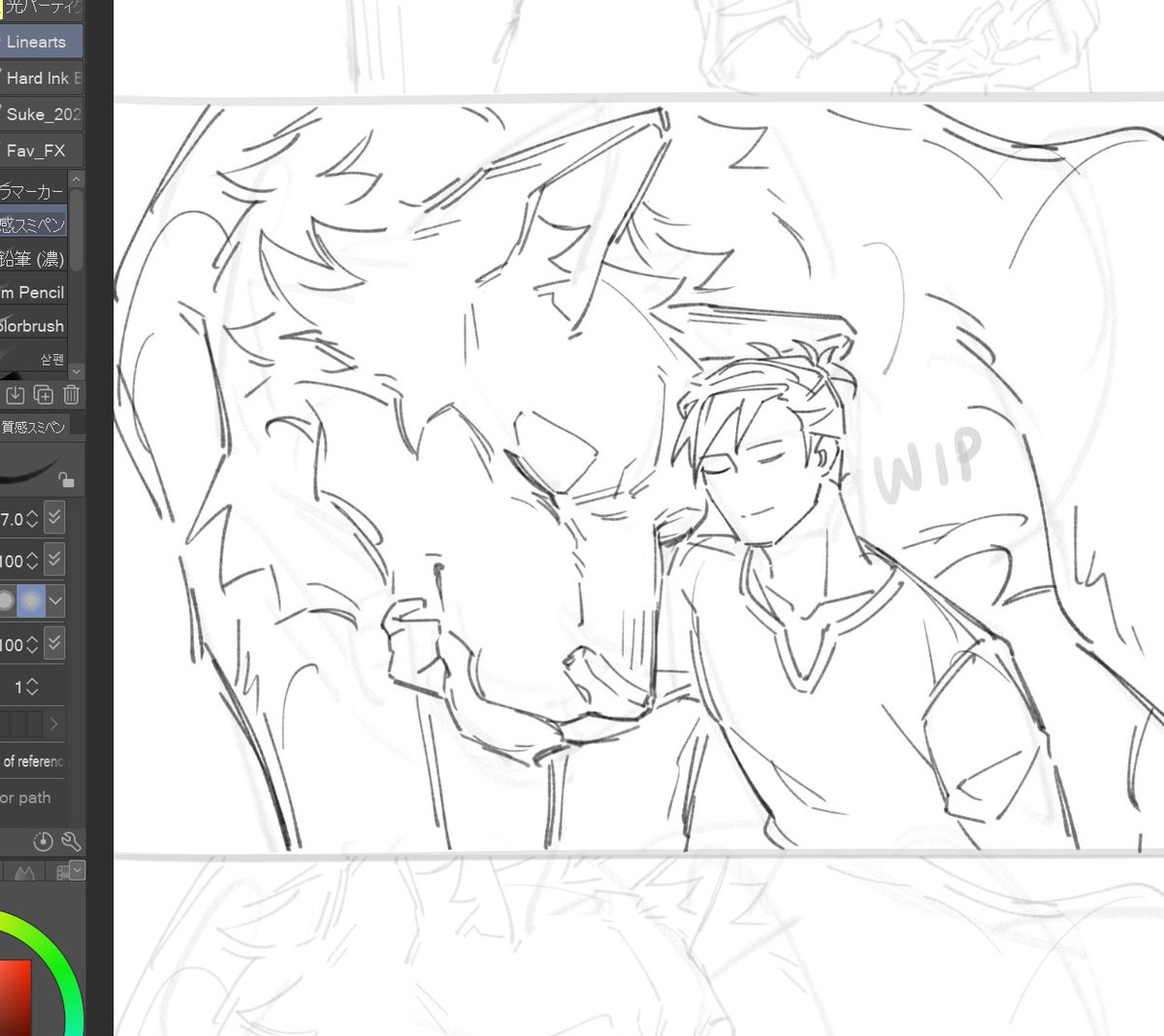 werewolfvain au wip

my burning passion for huge wolf sylvain and small human felix :'3 