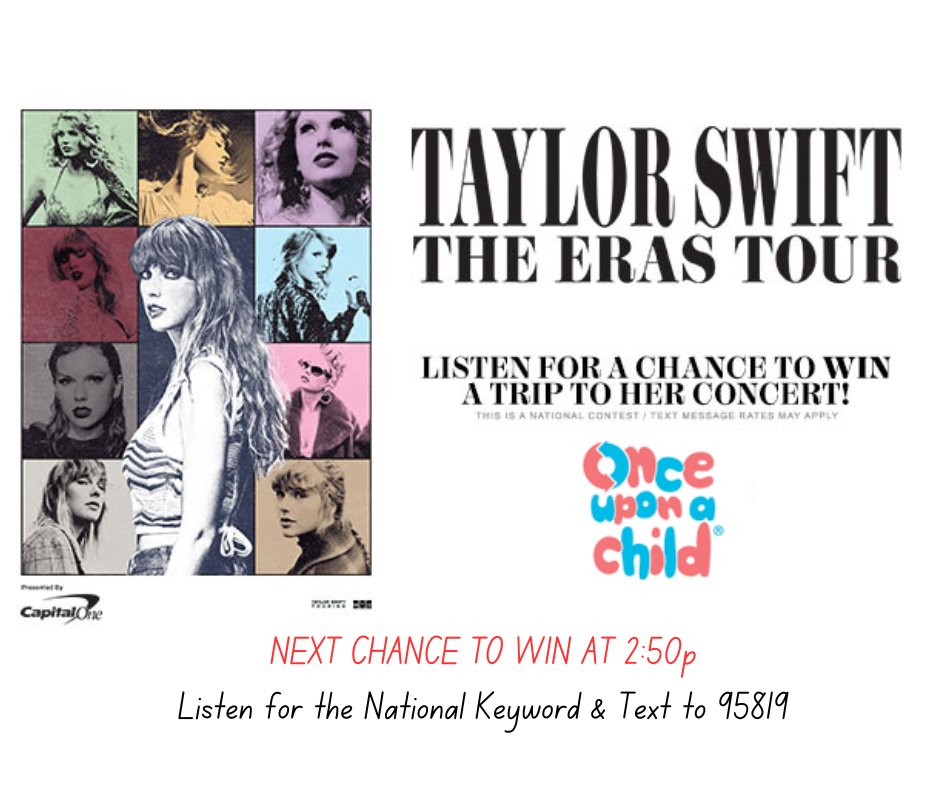 Your next chance to win one of THREE trips to see Taylor Swift on The Eras Tour this Fall, including roundtrip air, two nights hotel, $500 spending cash, and two of the hottest tickets on the planet! #taylorswift *Contest rules at warm98.com