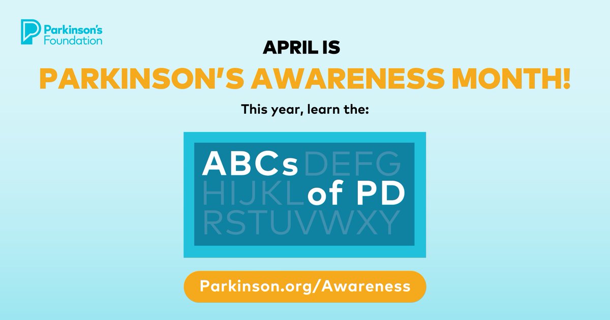 It’s officially Parkinson’s Awareness Month! 🩵 This year, we’ll be sharing the #ABCsOfPD to spread the word about Parkinson’s disease - from A to Z. Find resources or help spread the word about Parkinson’s disease by visiting: Parkinson.org/Awareness