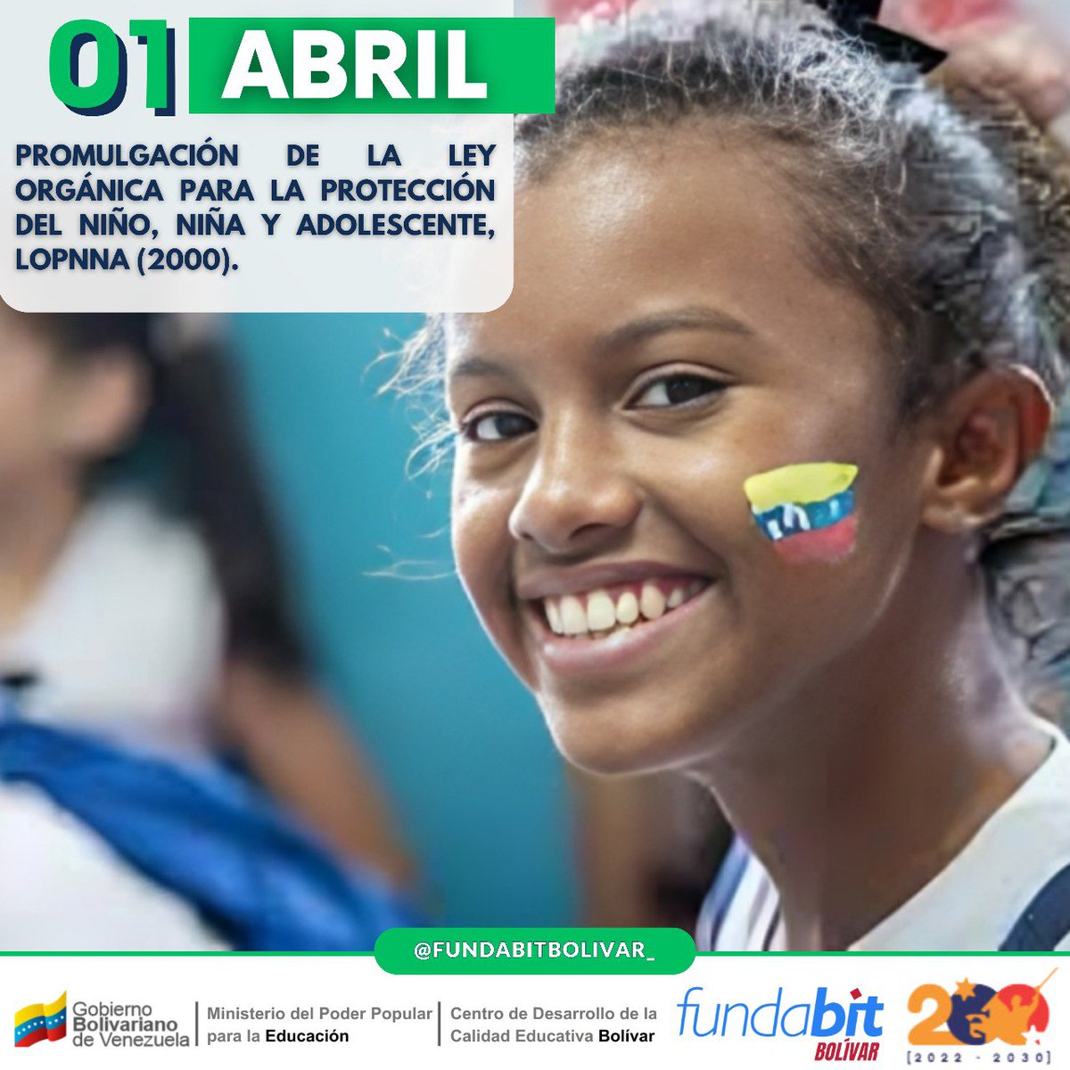 #01Abril | La Ley Orgánica para la Protección del Niño, Niña y Adolescente (LOPNNA) es una legislación promulgada en el año 2000 en Venezuela, con el objetivo de garantizar los derechos de los niños, niñas y adolescentes en el país. #AbrilDeVencedores #Venezuela