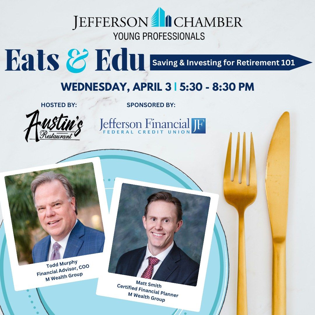 JeffFinancialCU's tweet photo. 🚨Last chance to register for the Jefferson Chamber Young Professional's Eats and Edu: "Saving &amp; Investing for Retirement 101". 

This event is for young professionals in their 20s and 30s only! Register today https://t.co/IlTWpRzYMM https://t.co/F79voDNmKD