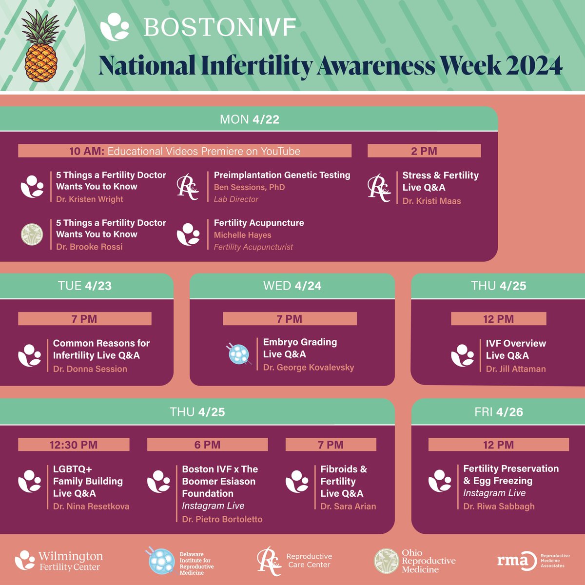 Reproductive Care Center (@reprocarecenter) on Twitter photo 📆 #NationalInfertilityAwarenessWeek 2024 Schedule 📆
We're preparing to join <a href="/resolveorg/">resolveorg</a> in celebrating #NIAW2024 during the last week of April!
✉️ RSVP to all the events: bostonivf.com/our-practice/b…
#NIAW #MakeYourMark2024 #BostonIVFFertilityNetwork @bostonIVF 📆 #NationalInfertilityAwarenessWeek 2024 Schedule 📆
We're preparing to join <a href="/resolveorg/">resolveorg</a> in celebrating #NIAW2024 during the last week of April!
✉️ RSVP to all the events: bostonivf.com/our-practice/b…
#NIAW #MakeYourMark2024 #BostonIVFFertilityNetwork @bostonIVF