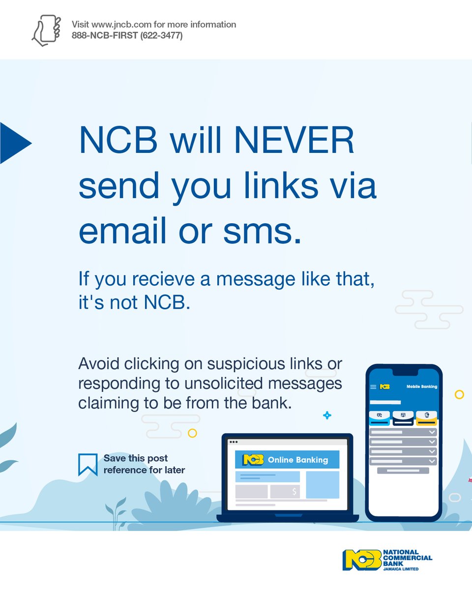 Navigate securely with NCB! Trust the official channels—jncb.com and our mobile app for your transactions. Only download the app from the Google Play Store and App Store. #NCBSecurityChannels #TrustTheOfficia