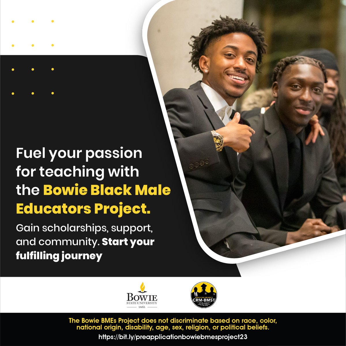 Pursue your passion for education with the Bowie Black Male Educators Project. Our program offers a unique opportunity to become a highly effective teacher through evidence-based, culturally grounded pedagogy.

Apply Today:🌐 bit.ly/preapplication…

#blackteachers #educators