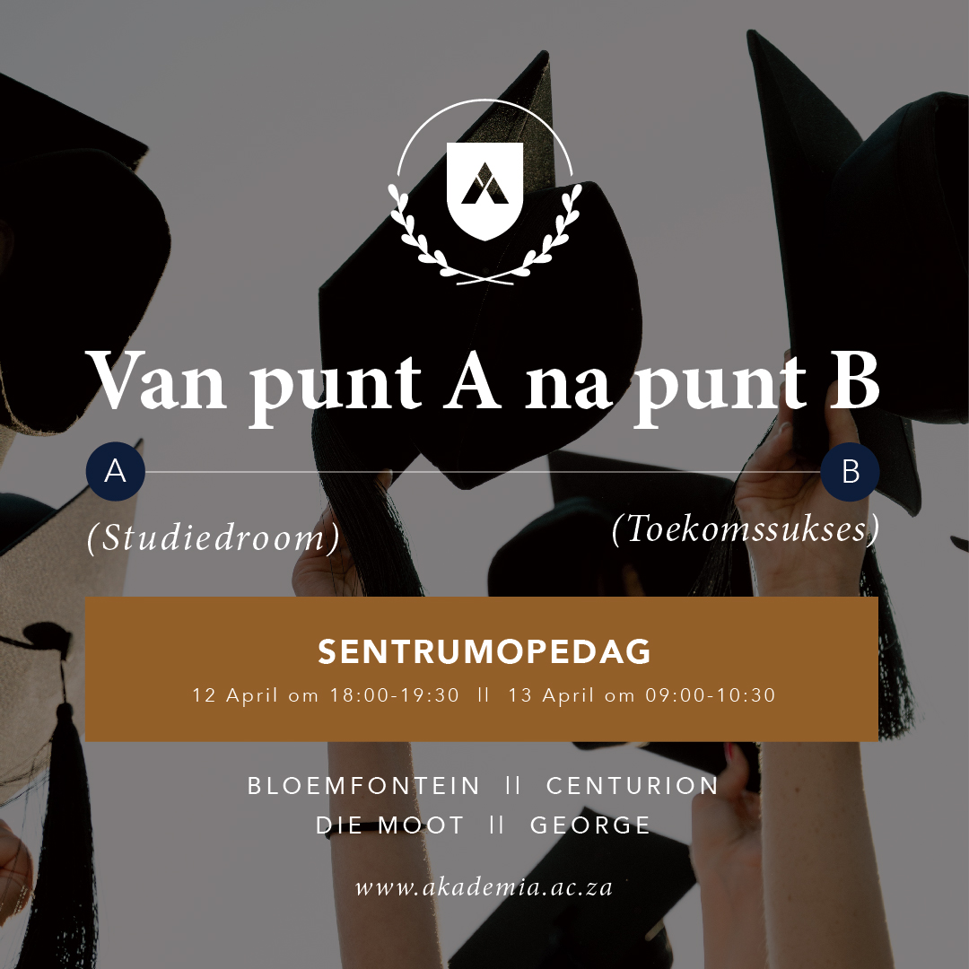 OnsAkademia's tweet image. Akademia se sentrumopedag bied jou ŉ roetekaart na jou toekoms. Kom vind meer uit oor wat jy kan studeer, hoe klasbywoning werk en hoe om aansoek te doen.  

Klik hier om jou plek te bespreek: akademia.ac.za/inligtingsessi… 

#MyAkademia #Studietuiste #Sentrum #Opedag