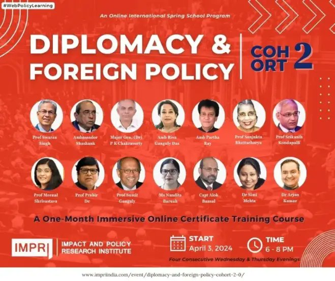Starting Soon - Join in! Diplomacy and Foreign Policy- Cohort 2.0 | #IMPRI #WebPolicyLearning lnkd.in/gngFVj_5 #IMPRI Center for International Relations and Strategic Studies, IMPRI Impact and Policy Research Institute, New Delhi. Details: lnkd.in/gngFVj_5