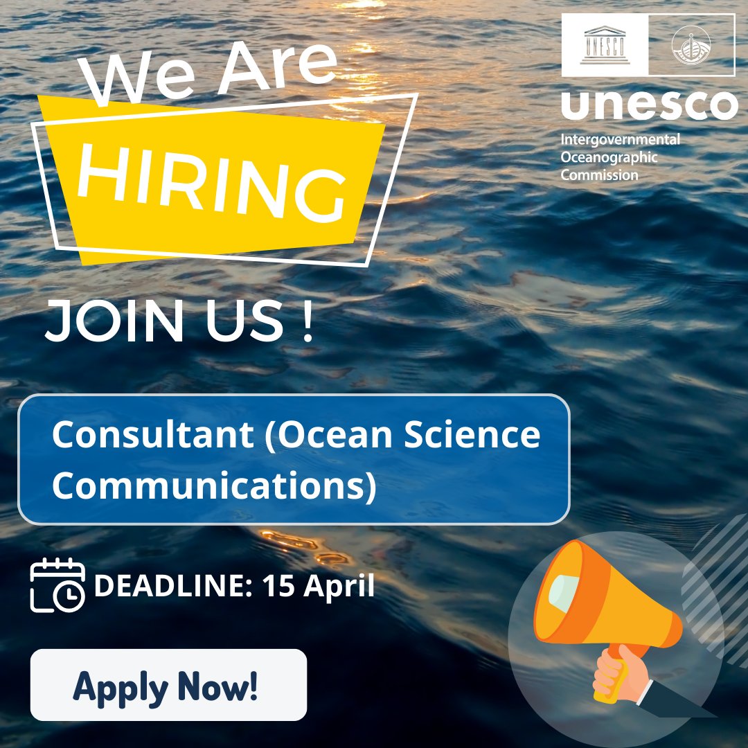 [JOB OFFER] We're seeking a consultant to assist with the implementation of communication activities at the IOC Marine Policy and Regional Coordination Section. ⏰ Deadline: 15 April Apply 👉 ow.ly/bMe650R39J6