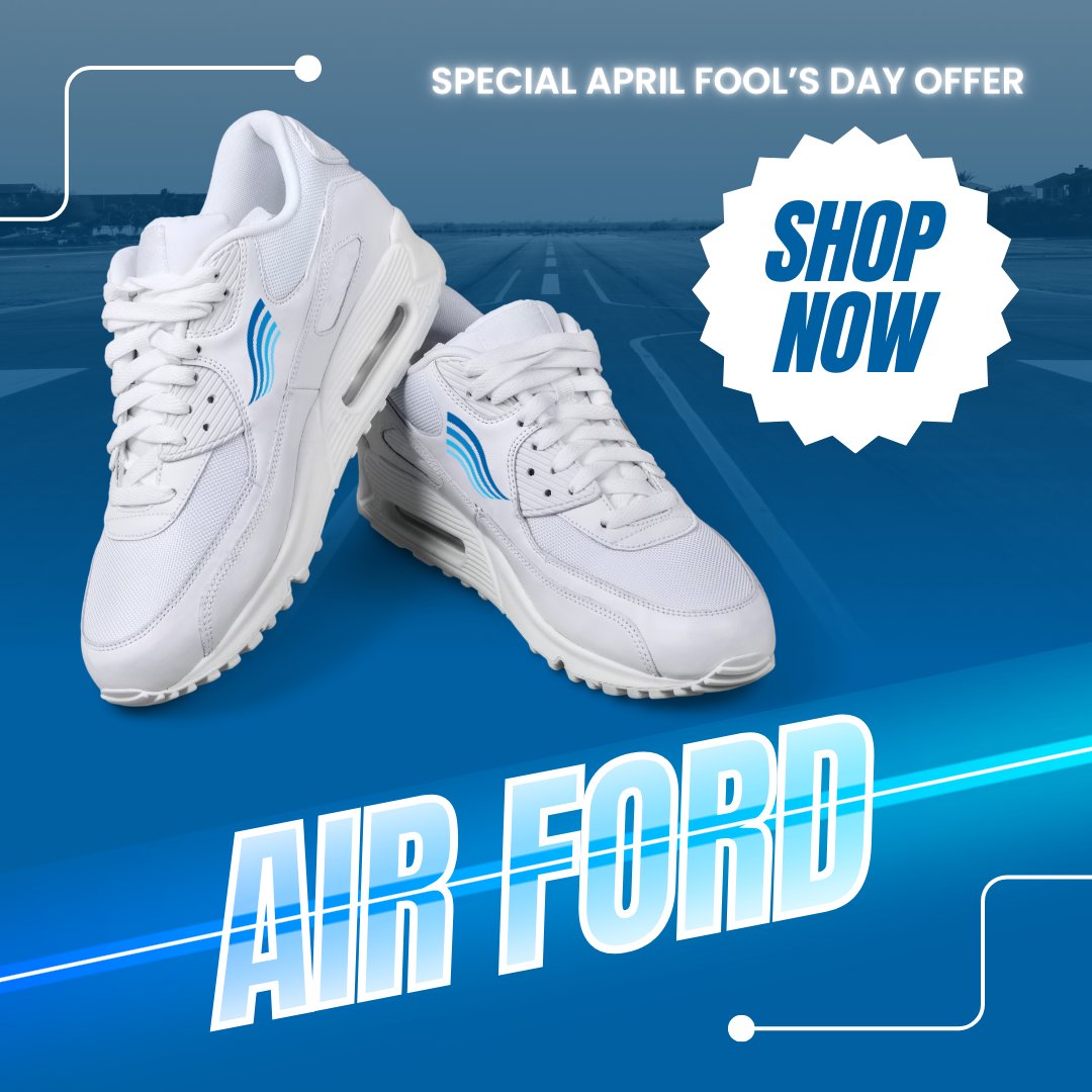 👟🛫 AIR FORD SNEAKERS! 🛫👟 We're taking footwear to new heights with our limited-edition Air Ford sneakers! 🤯✈️ Happy #AprilFools! 😄🎉 We couldn't resist joining in on the fun. #JustKidding