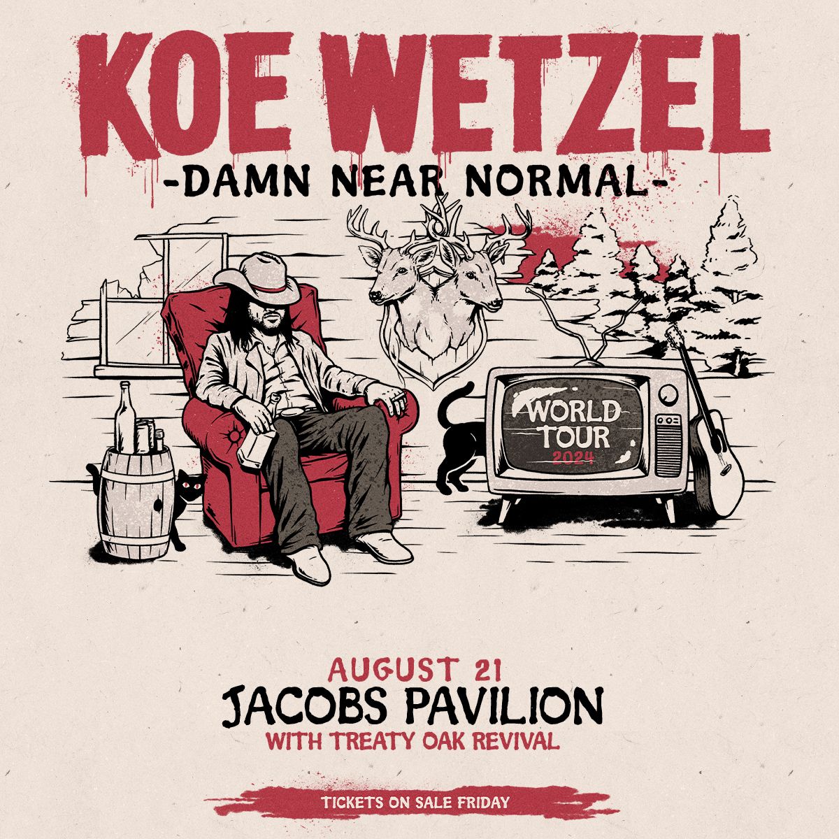 . @koewetzel is taking the Damn Near Normal Tour to Jacobs Pavilion on August 21. Tickets on sale this Friday! Don’t miss a wild night to remember 🔥🎸