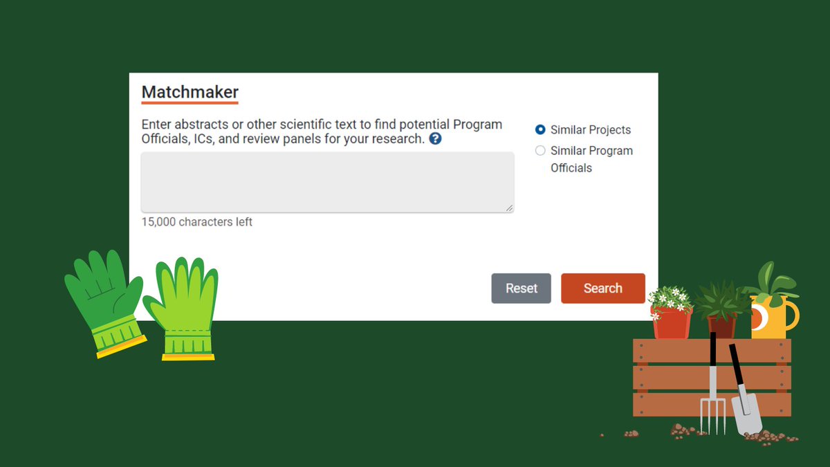 Don't be an April fool — take advantage of a tool like  NIH Matchmaker  that can help you determine which institute or center may be interested in your research idea! 🔍 Simply enter your abstract or terms: reporter.nih.gov/matchmaker #ToolTip #AprilFoolsDay