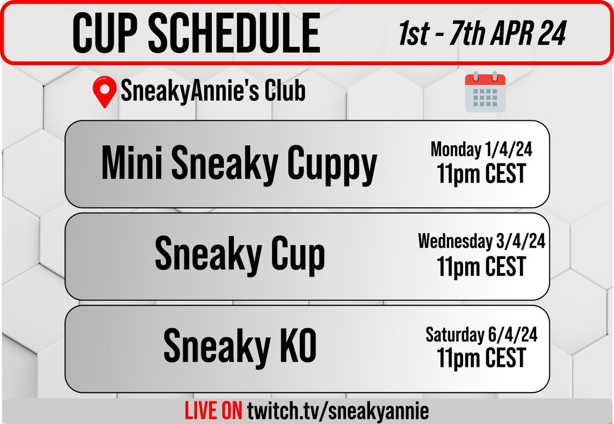 TUNE IN on this weeks Sneaky CUPS!
Mapped and broadcasted LIVE on my TWITCH Channel.

#sneakycup #trackmania #tm #nadeo #twitch