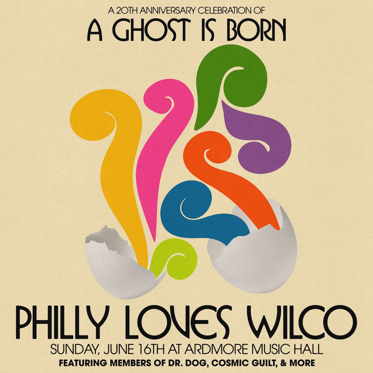 Philly Loves Wilco presents a 20th anniversary celebration of the iconic #AGhostIsBorn featuring performances by Chris Forsyth, Eric Slick, Julie Slick, Steve Gunn and more of some of our favorite musicians 🥚🤝 🎟️ bit.ly/PhillyLovesWil…