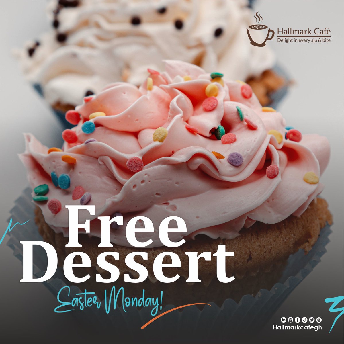 hallmarkcafegh's tweet image. Get ready to indulge! 
Random complimentary cupcake treats tonight at Hallmark Cafe. Enjoy a sweet treat on the house! Sit back, savor delicious bites, and let the music from our band sweep you away. 🧁✨ 

#sweetdeal #indulgeinjoy 
#onthehouse #easter 
#Bawumia #caroline