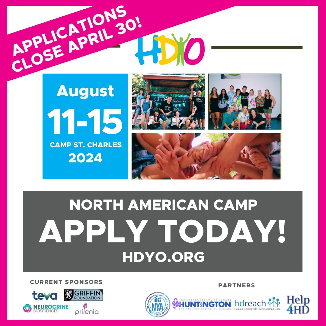 APPLICATIONS CLOSE APRIL 30! You have 4 weeks left to apply to this life changing experience to attend the North American HDYO Camp. Apply today at HDYO.ORG.