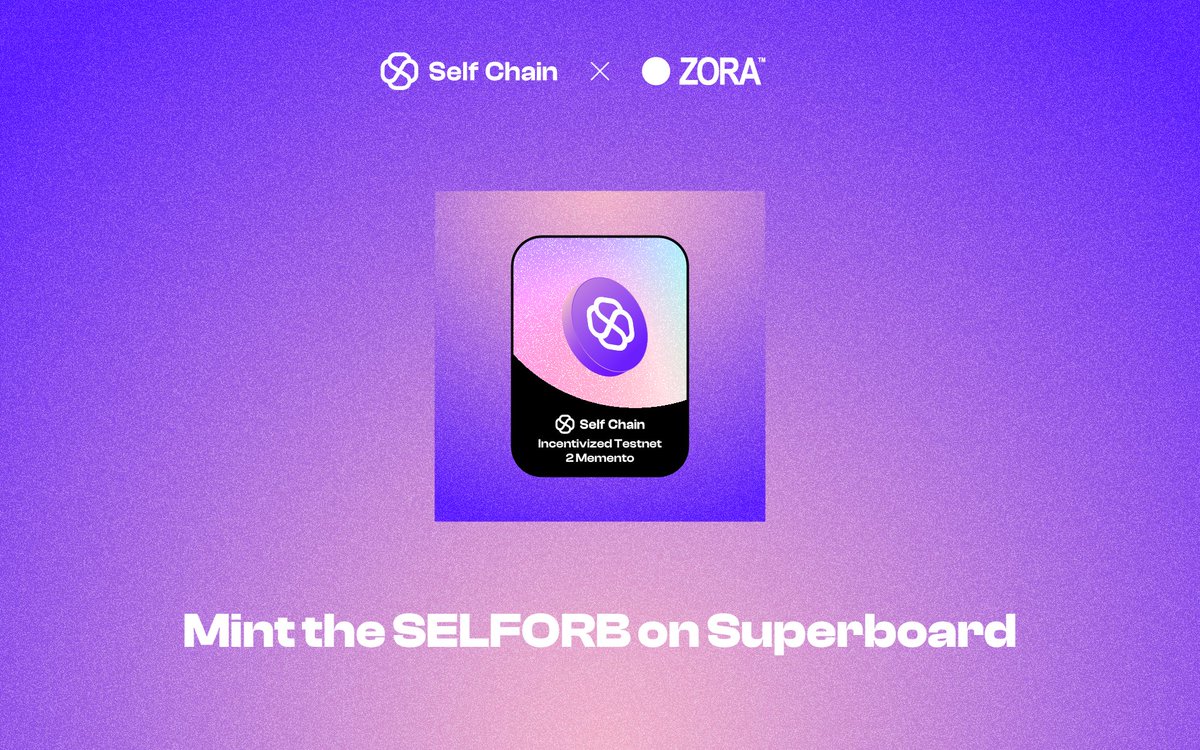 ✨Celebrating Self Chain Incentivized Testnet 2's success with the launch of SELFORB on @OurZora. This NFT honors our collective stride towards a secure, decentralized future, it’s a symbol of our dedication. Kudos to @Superboard_ for amplifying our journey. Join us & be part…