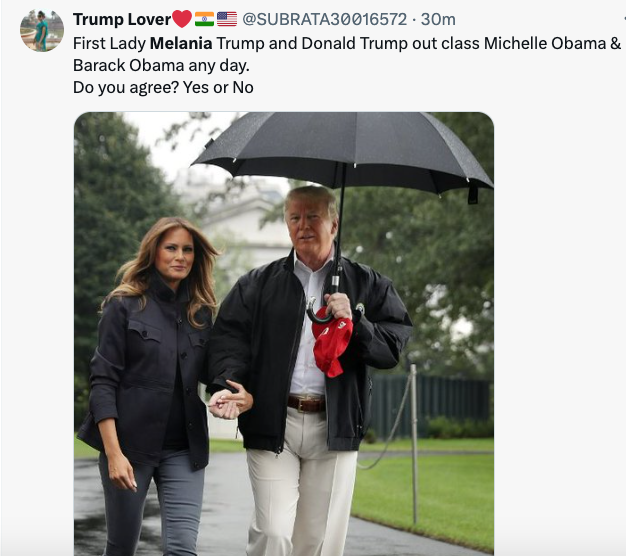 I can't decide if it's the diaper bulge or Trump hogging the umbrella from Melania that brings the class to this picture that Barack & Michelle Obama can only hope to achieve one day. #ProudBlue #TrumpIsACriminal #VoteBlueToStopTheStupid #MAGACultMorons