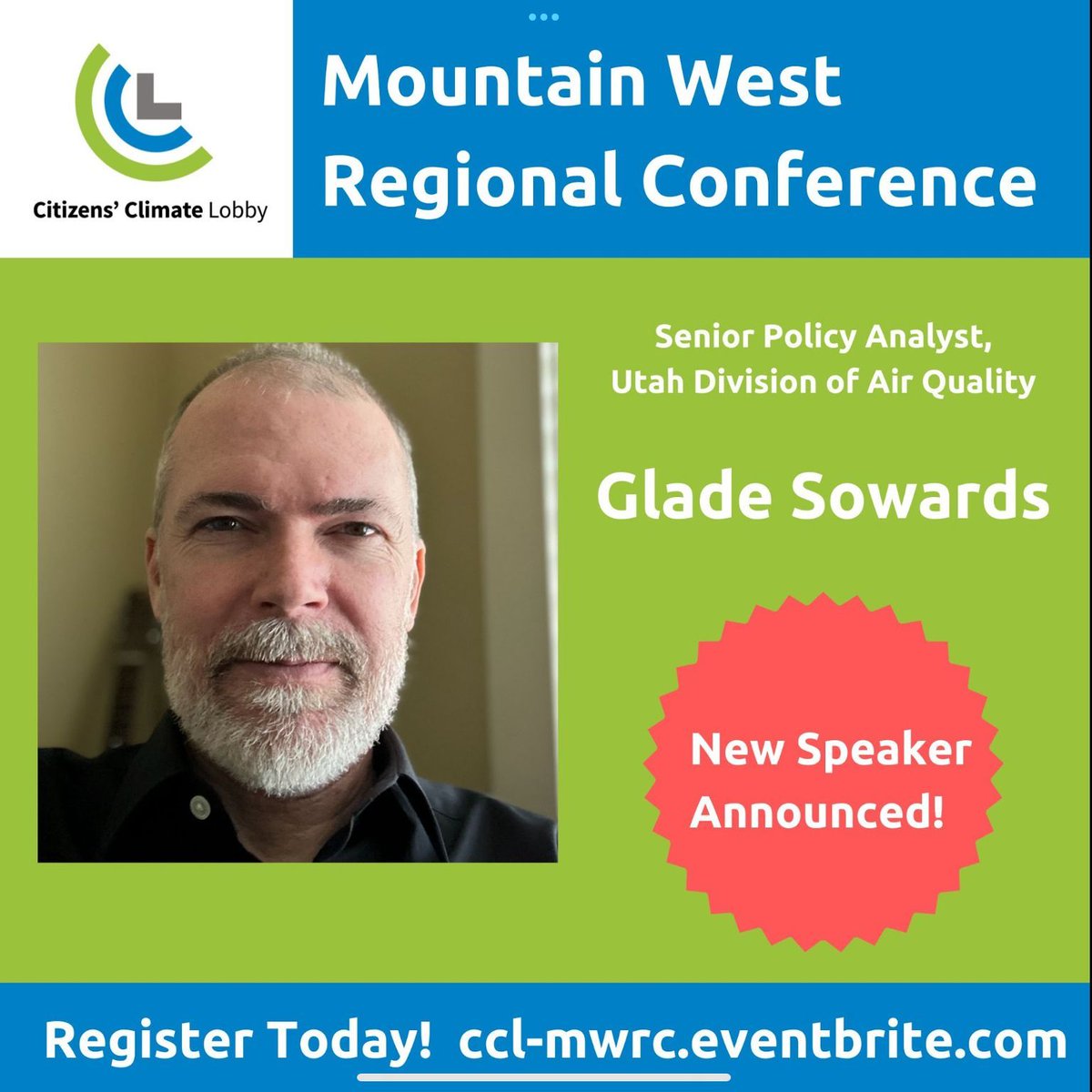 CCLsaltlake's tweet photo. Join @UtahDEQ Senior Policy Analyst Glade Sowards at @CitizensClimate Lobby Mountain West Regional Conference April 5-7 to explore #Utah’s #airquality strategies for a #sustainable future. Make a difference with us: https://t.co/sss1oZfaLJ #CleanAir #climate #EnvironmentalPolicy https://t.co/TRF9B8kB2g
