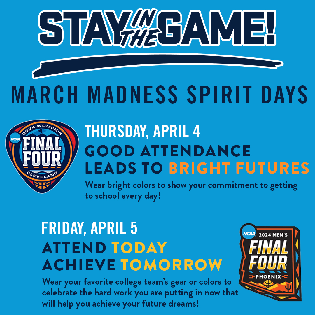 Celebrate attendance and @MarchMadnessMBB @MarchMadnessWBB by participating in our SITG! Spirit Days Thursday and Friday! See ⬇️⬇️⬇️ for the details!