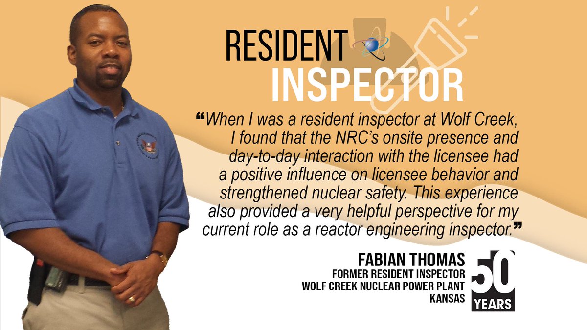 Join us in celebrating the 50th anniversary of our resident inspector program, as we highlight the highly skilled individuals who serve as the eyes and ears of the NRC at nuclear plants across the country. #NRCResidentInspectors