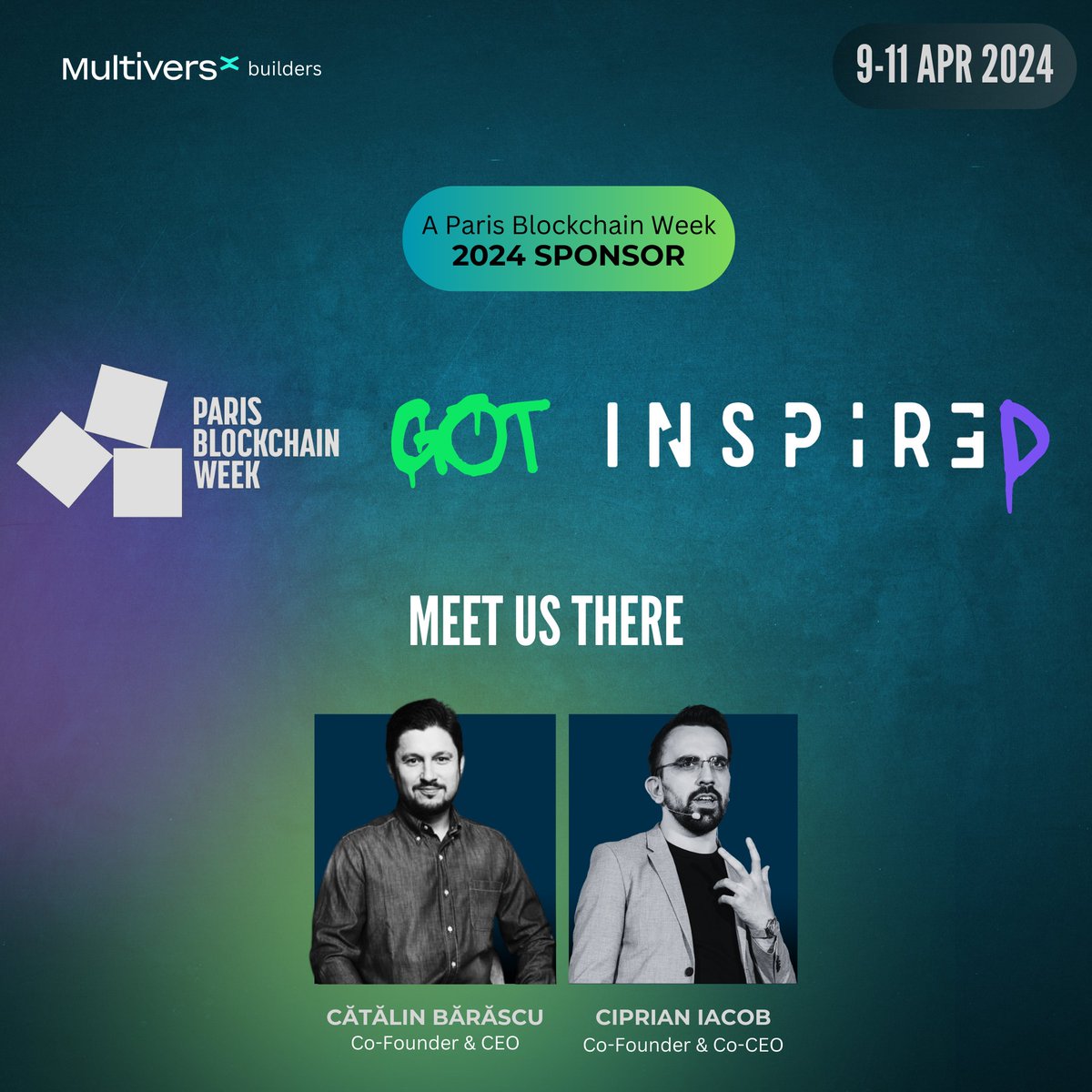 Inspir3 is a #PBW sponsor and we're excited to join <a href="/MultiversX/">Multiversᕽ</a>'s side event! 🔥

Meet our co-founders <a href="/c_iacob/">Ciprian Iacob</a> and <a href="/CatalinBarascu/">Catalin Barascu</a> in Paris and learn more about the future of loyalty programs. 

#getInspir3d