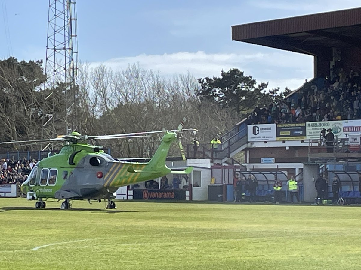 Laurence Herdman ๐ง๐ป๐ (@lozherdman) on Twitter photo #Weymouth v #YTFC - match delayed for medical emergency in crowd on 75 mins - air ambulance landed on pitch at Bob Lucas Stadium <a href="/theterras/">Weymouth FC</a> <a href="/TheVanaramaNL/">Rocco ๐ฒ๐ธ</a> #Weymouth v #YTFC - match delayed for medical emergency in crowd on 75 mins - air ambulance landed on pitch at Bob Lucas Stadium <a href="/theterras/">Weymouth FC</a> <a href="/TheVanaramaNL/">Rocco ๐ฒ๐ธ</a>