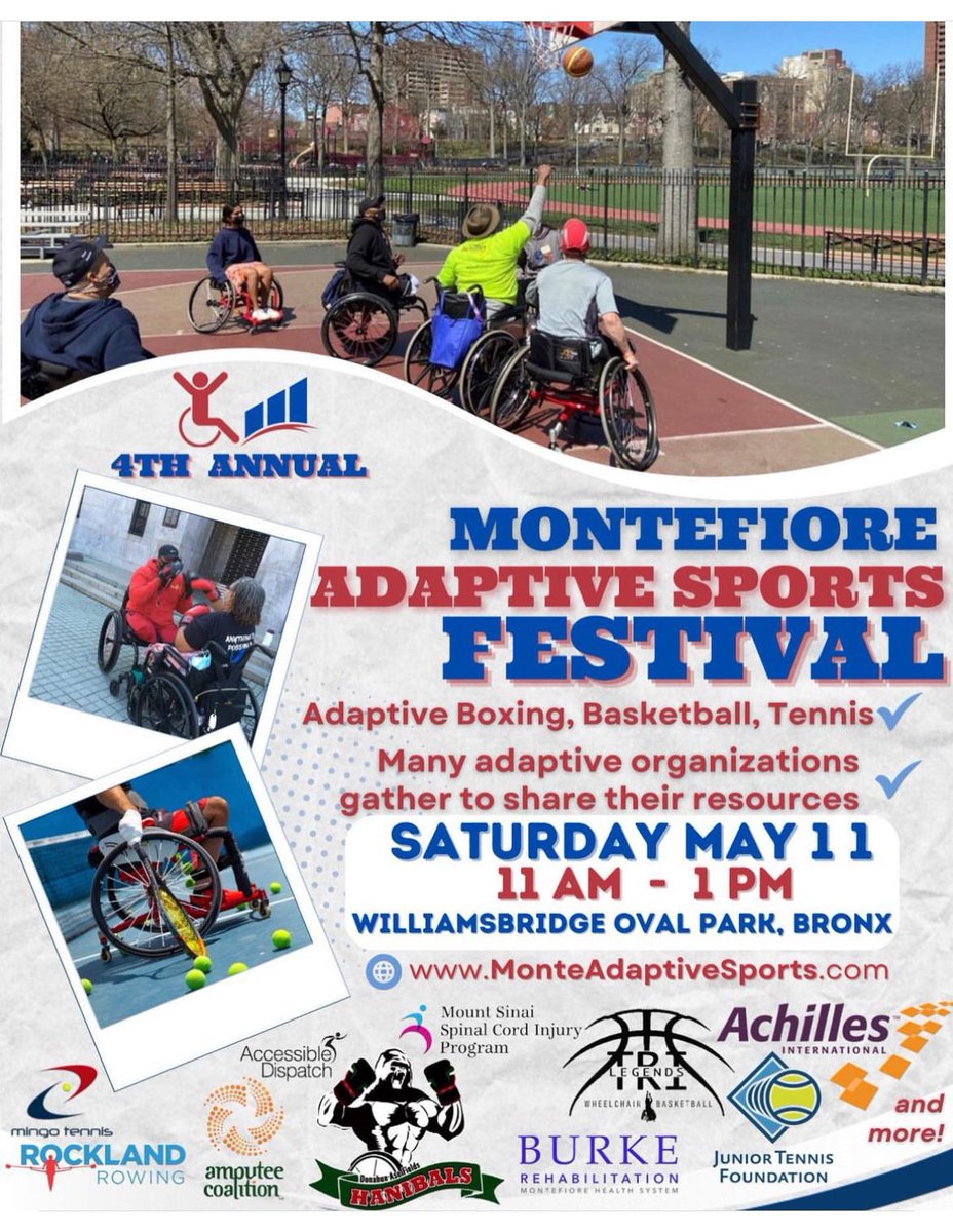 It’s here! May 11th we will have our 4th annual #adaptivesports festival! 🎾🏈⚽️ Join us at 📍Williamsbridge Oval Park from 11-1pm‼️See flyer for details!
