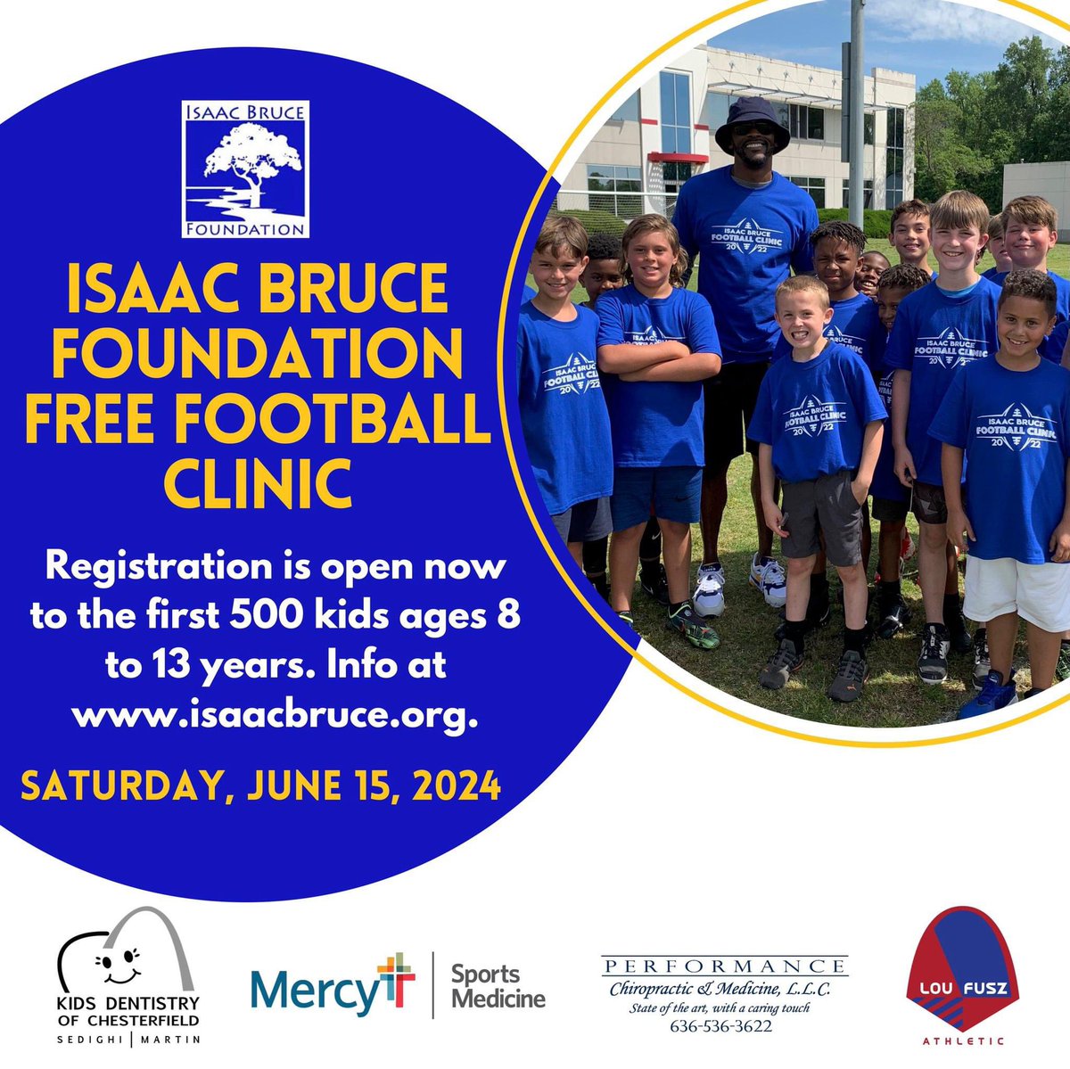 Registration is now open for the Isaac Bruce Foundation's FREE Football Clinic on Saturday, June 15! Register and get more information here: zeffy.com/en-US/ticketin…