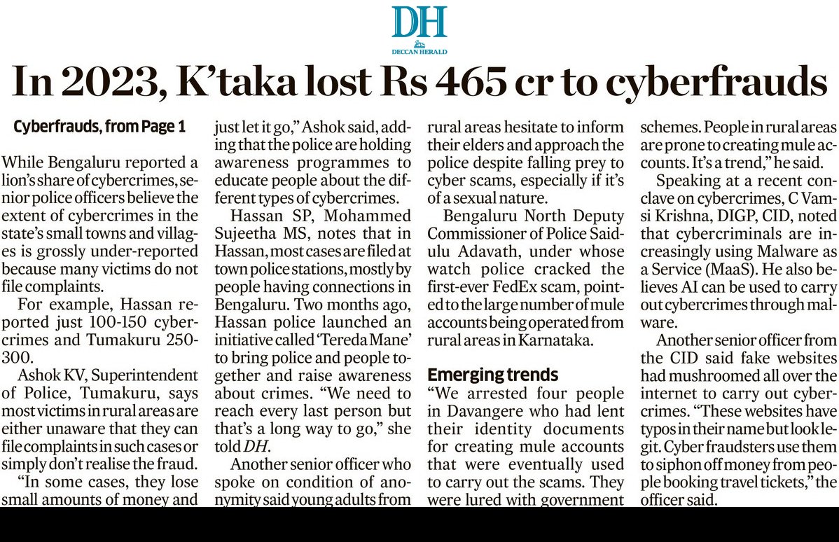 People in Karnataka lost Rs 465 cr to cybercrimes last year, as per the recent CID data. It's a colossal rise of 150% from 2022, whn cyberfraudsters had pocketed Rs 185 cr. Investigators predict the numbers to increase multifold in the current year. Advice mindful use of any tech