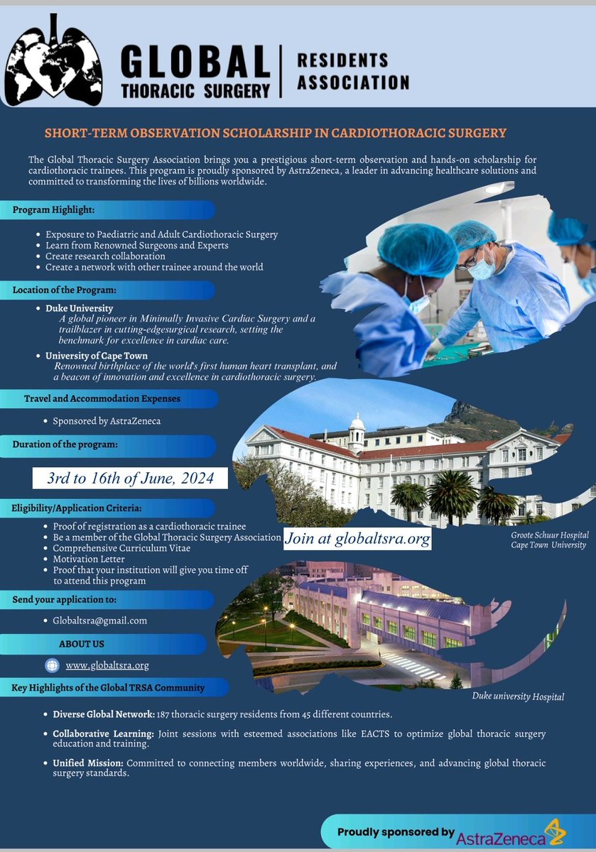 Dear Colleagues! A gentle reminder regarding this fantastic opportunity to apply for an observership visit at Duke University or University of Cape Town. The deadline for applications is tomorrow April 2nd. #CardioTwitter #Scholarship