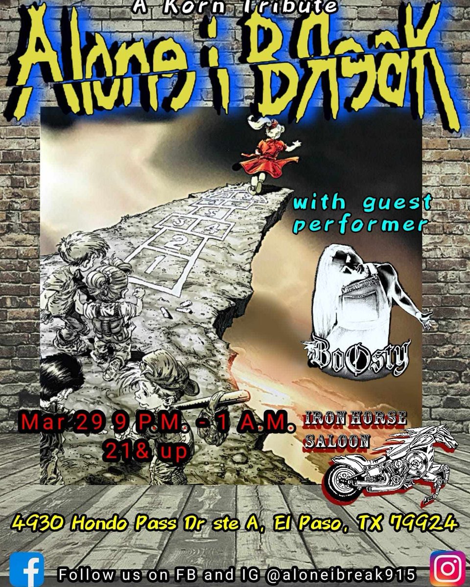 ColombianLover4's tweet photo. Alone I Break, a Korn Tribute Band, performing at the Iron Horse Saloon, El Paso TX 79904. https://t.co/Y2zI2zj29L
