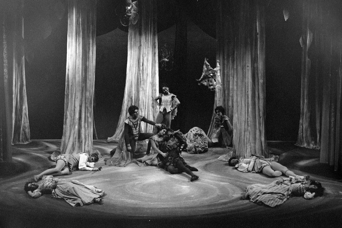 'Lord, what fools these mortals be!' The character Puck in Shakespeare's 'A Midsummer Night's Dream' is considered a Shakespearean Fool. Image of @cmudrama's performance of the play from 1974-75, from the University Archives. #AprilFoolsDay #NationalPoetryMonth