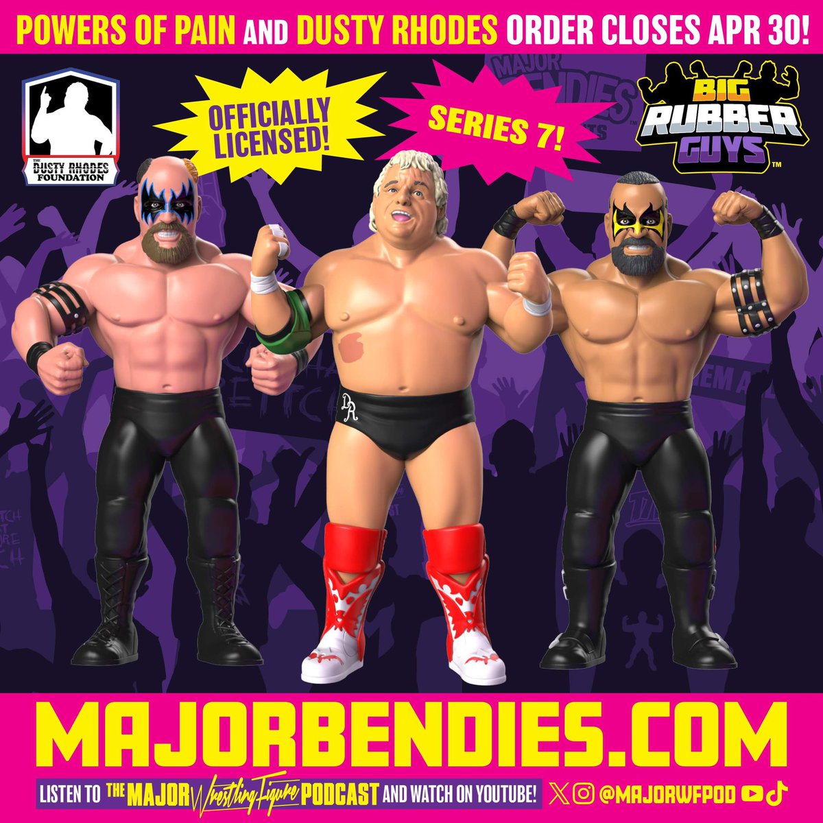 THIS IS NOT A JOKE! Dusty Rhodes and Powers of Pain #BigRubberGuys are available for Pre-Order right now at MajorBendies.com! Get your purchases in because once the pre-order window closes, they won’t be made available again. #ScratchThatFigureItch