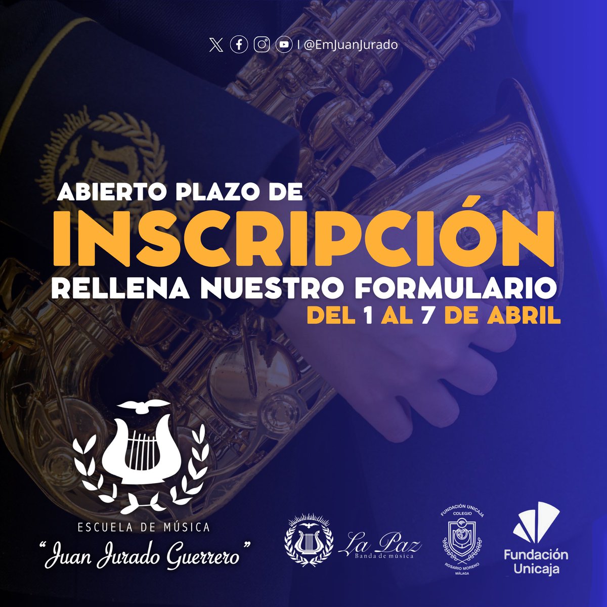 ¿𝐐𝐮𝐢𝐞𝐫𝐞𝐬 𝐚𝐩𝐫𝐞𝐧𝐝𝐞𝐫 𝐚 𝐭𝐨𝐜𝐚𝐫 𝐮𝐧 𝐢𝐧𝐬𝐭𝐫𝐮𝐦𝐞𝐧𝐭𝐨? 😬⤵️

¡ABRIMOS PLAZO DE INSCRIPCIÓN! 🧡🎶

Rellena nuestro formulario y te informaremos a través de correo electrónico 🤩

📲 docs.google.com/forms/u/4/d/e/…

¡Tienes hasta el 7 de abril! 

#EMJuanJurado🧡🎶