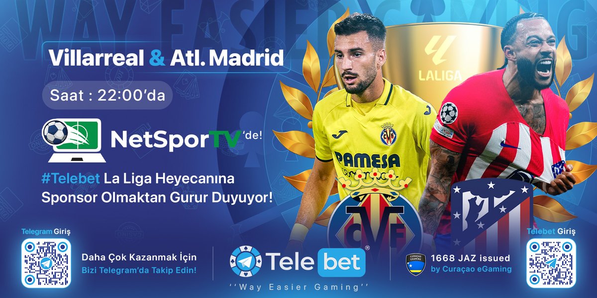 Villareal & Atletico Madrid Saat : 22:00'da NetsporTV'de!  
#Telebet La Liga Heycanına Sponsor Olmaktan Gurur Duyuyor!  

İzle:bit.ly/NetsporTV

#canlimacizle #AtleticoMadrid #villareal
