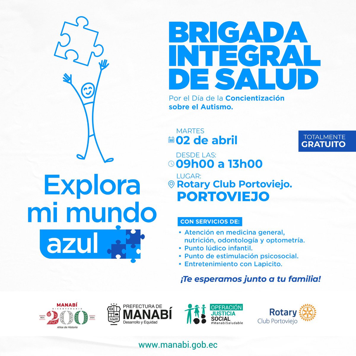 Leoorlandoa's tweet photo. Mañana 2 de abril es el Día Mundial de Concienciación sobre el Autismo y hemos preparado una gran brigada médica integral para brindar atención médica general, nutrición, odontología y optometría. 

Tendremos un punto lúdico infantil, de estimulación psicosocial y también estará el payasito Lapicito para llenar de alegría los corazones de nuestros niños y niñas. 

Gracias a nuestros profesionales de la salud de la Prefectura de Manabí por su trabajo, y por el amor que le ponen a cada brigada.