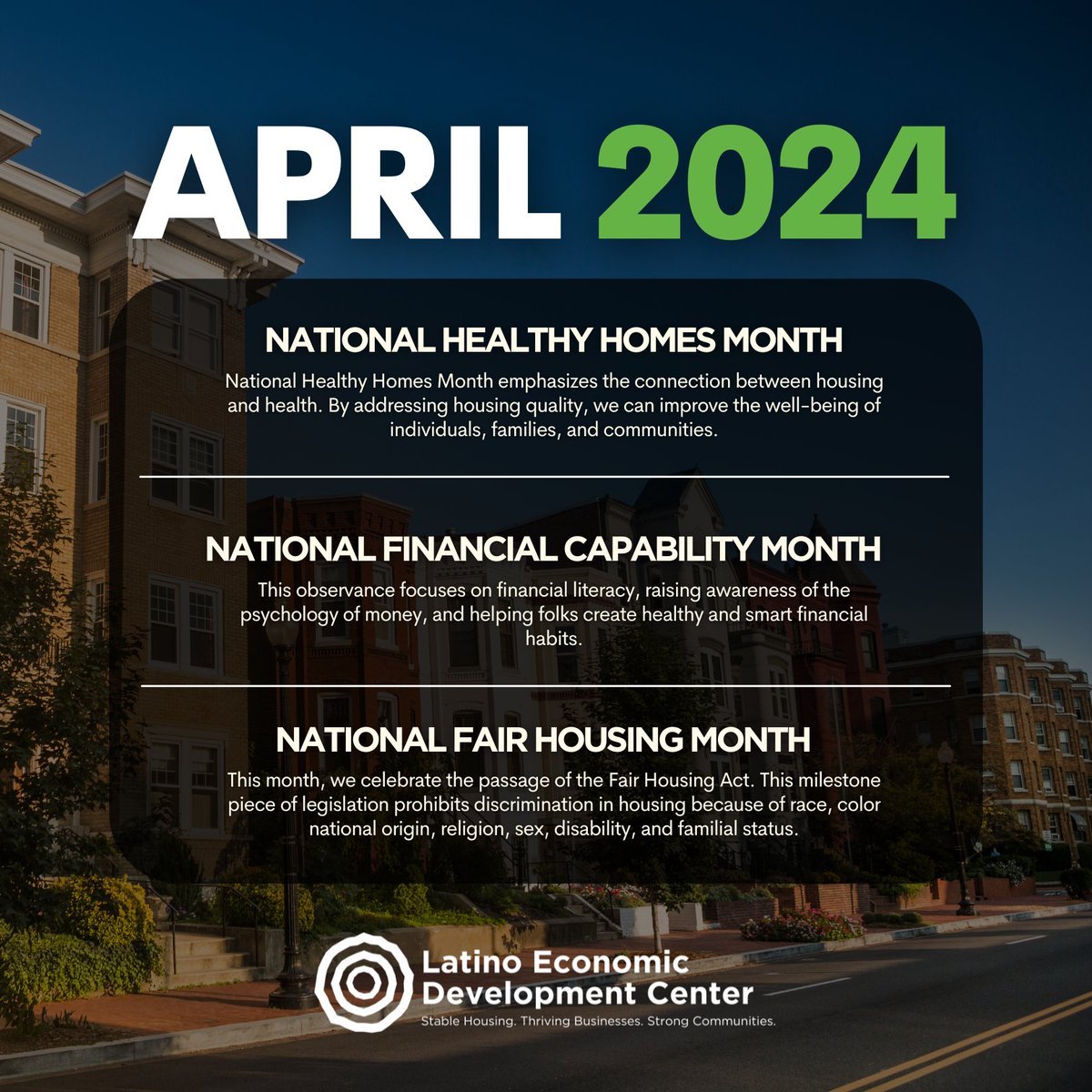 🏡 Celebrating three months of empowerment! April marks National Healthy Homes, Financial Capability, and Fair Housing Month. Throughout the month, stay tuned as we share valuable information to empower you!💰

#NHHM24 #FinancialCapability #FinancialLiteracy #FairHousing