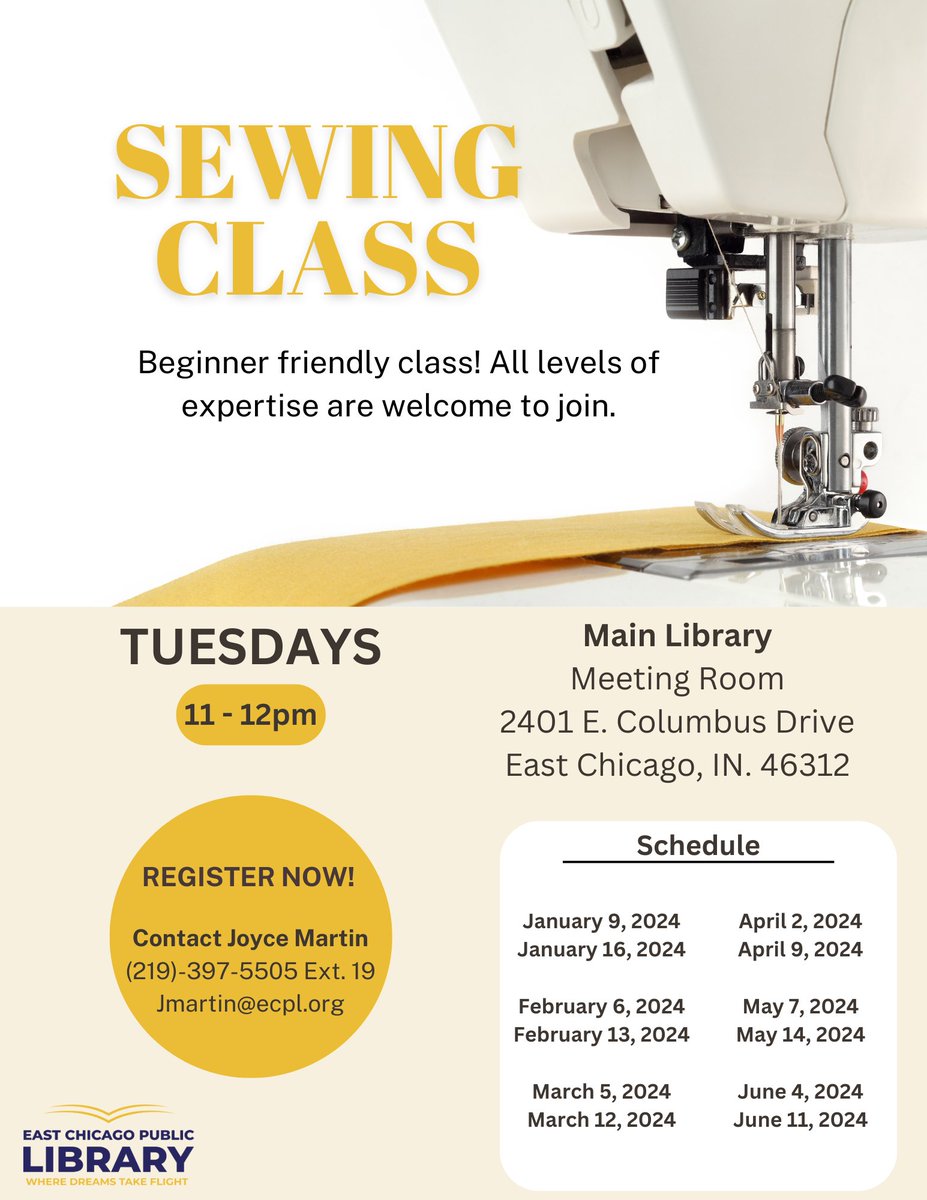ECPublicLibrary's tweet image. 🧵✨ Calling all sewing enthusiasts! Join us tomorrow, Tuesday, April 2nd, from 11-12pm at the Main Library for our beginner friendly sewing class! Bring your creativity and let's sew some magic together! ✂️ #SewExcited #LibraryCrafts #CreativeStitching #NWI