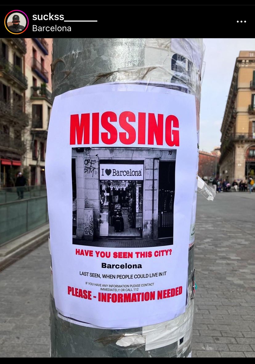 DESAPAREGUDA
Ha vist aquesta ciutat? Barcelona.
Darrer cop que se l'ha vist: Quan la gent hi podia viure.
<a href="/jaumecollboni/">Jaume Collboni</a> <a href="/ivanpera/">Ivan Pera</a> <a href="/Albert_Batlle_B/">Albert Batlle</a>