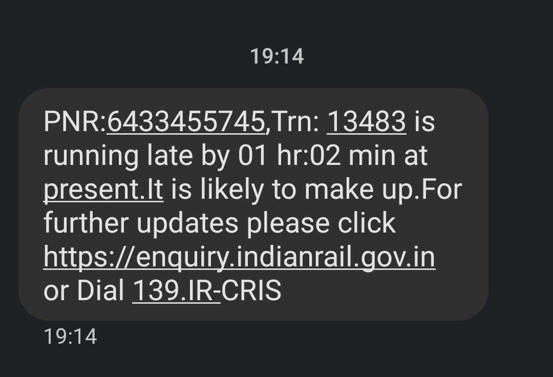 MukeshGuptaIN's tweet photo. Surprisingly getting this SMS @IRCTCofficial @RailMinIndia, however this train was delayed by 16 minutes at only LKO station. I was fortunate not to believe on this SMS. Be careful 🤯 https://t.co/aRgVYoWNoP