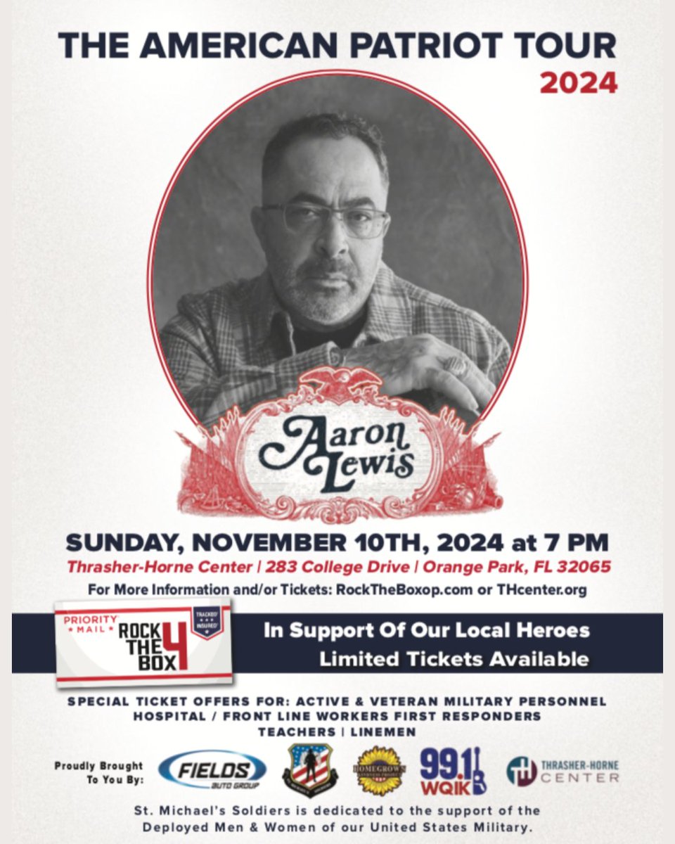 It’s a Winning Weekend! Listen every hour at :05 after from 8a-6p for your chance to win a pair of tickets to The American Patriot Tour with Aaron Lewis to benefit St. Michaels Soldiers, November 10th at Thrasher Horne Center