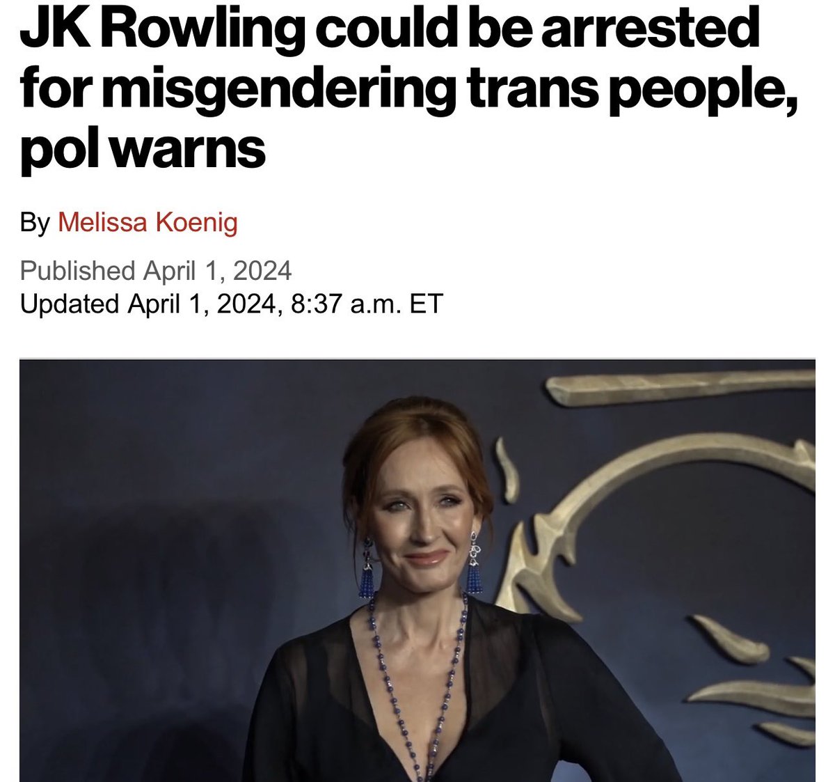 “JK Rowling could be arrested in Scotland for making a series of posts misgendering transgender women, under a newly-enacted hate crime law, a politician in the UK has warned.” The trans stuff is concerning for two major reasons: 1) Targeting of children 2) Free Speech…
