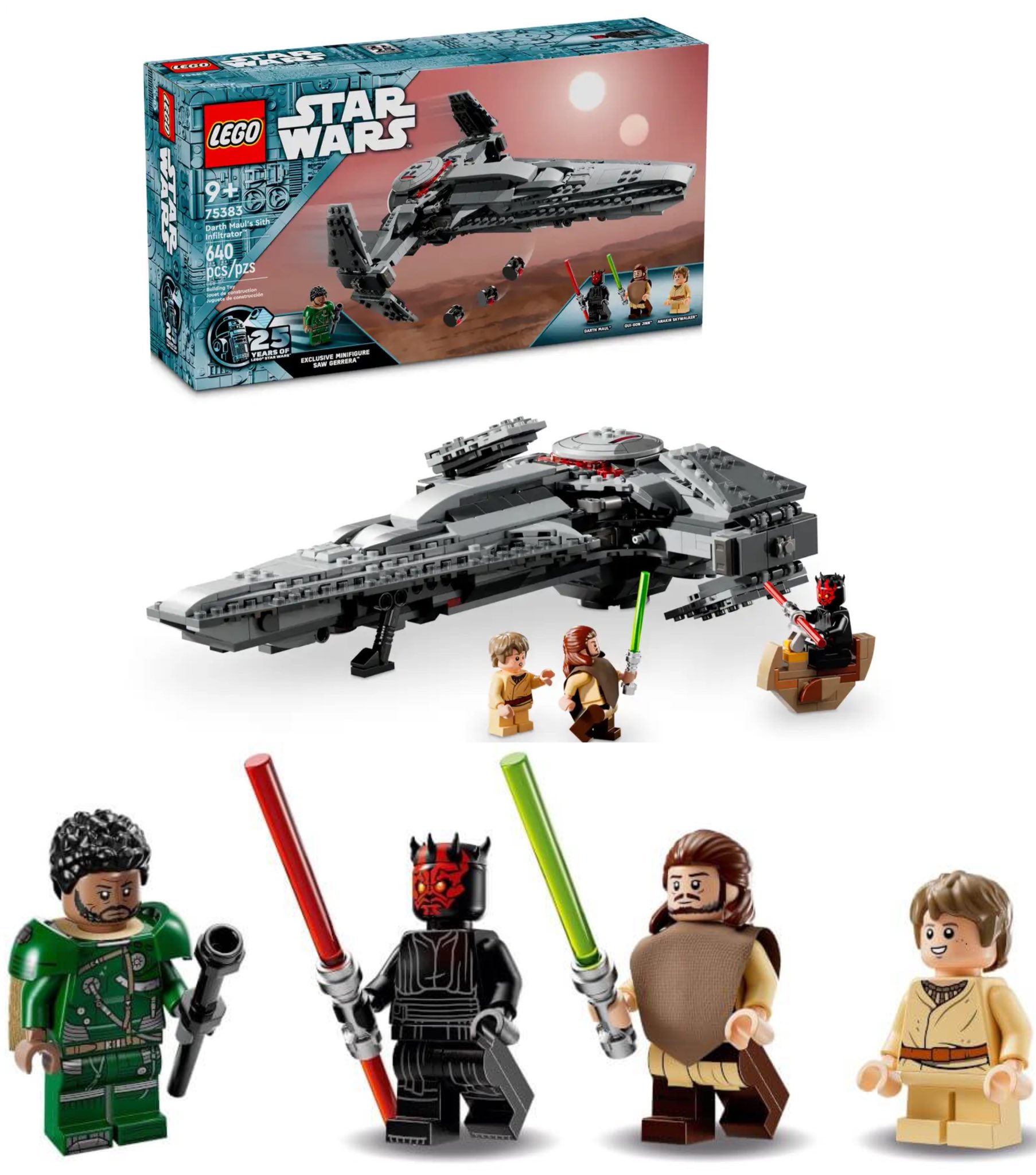 Uncle Jerry on X Coming May 1 2024. Darth Maul s Sith Infiltrator 75383 640 pcs This set also includes Darth Maul Anakin Skywalker and Qui Gon Jinn plus an exclusive LEGO Star Wars