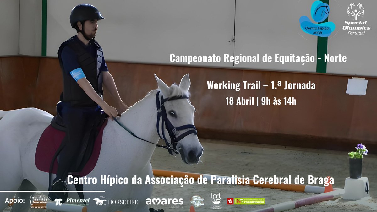 SO_Portugal's tweet photo. 👇Inscrições Abertas - 10 Abril👇 secretariado@specialolympicsportugal.pt
Campeonato Regional de Equitação  Working Trail | 18 Abril das 9h às 14h! 
Centro Hípico da APCB
🔥Contamos com a vossa presença🔥
#specialolympics #equitação #inr #inovamosainclusaoatravesdodesporto https://t.co/49W3oRPsKK
