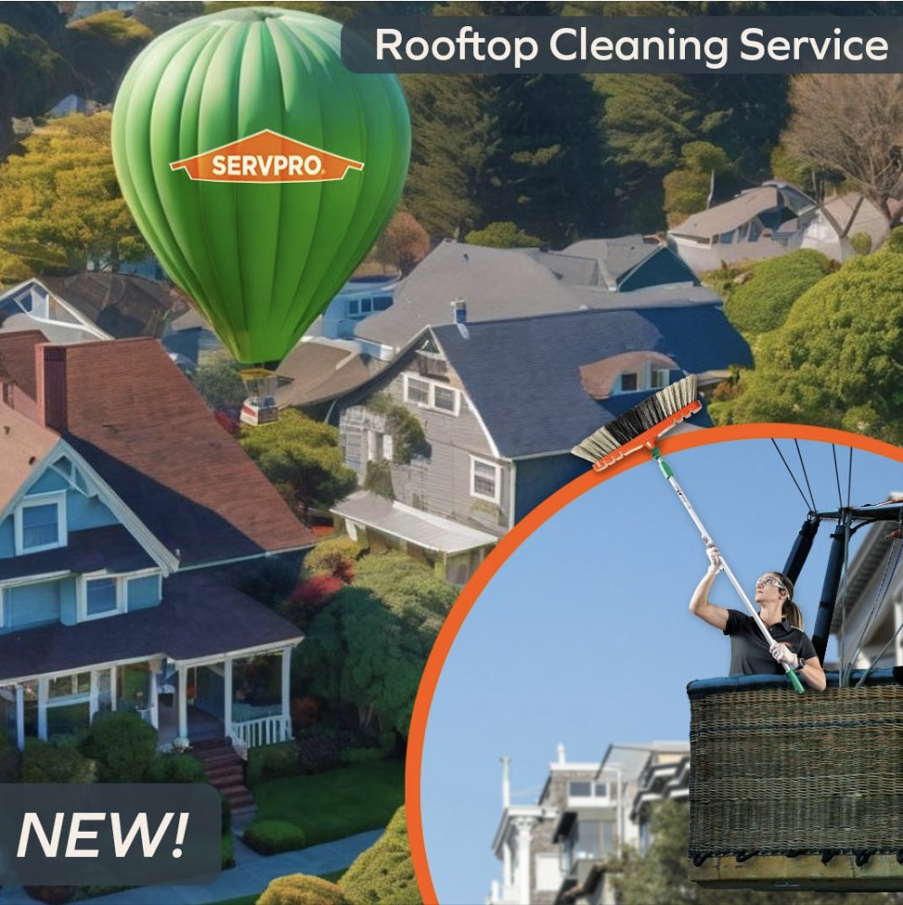 SERVPRO is taking to the skies with its all-new hot-air balloon rooftop cleaning service! Whether it's debris from a storm or build-up of moss, dirt, and grime over the years, SERVPRO's cleaning pros are ready to scrub your roof from above!