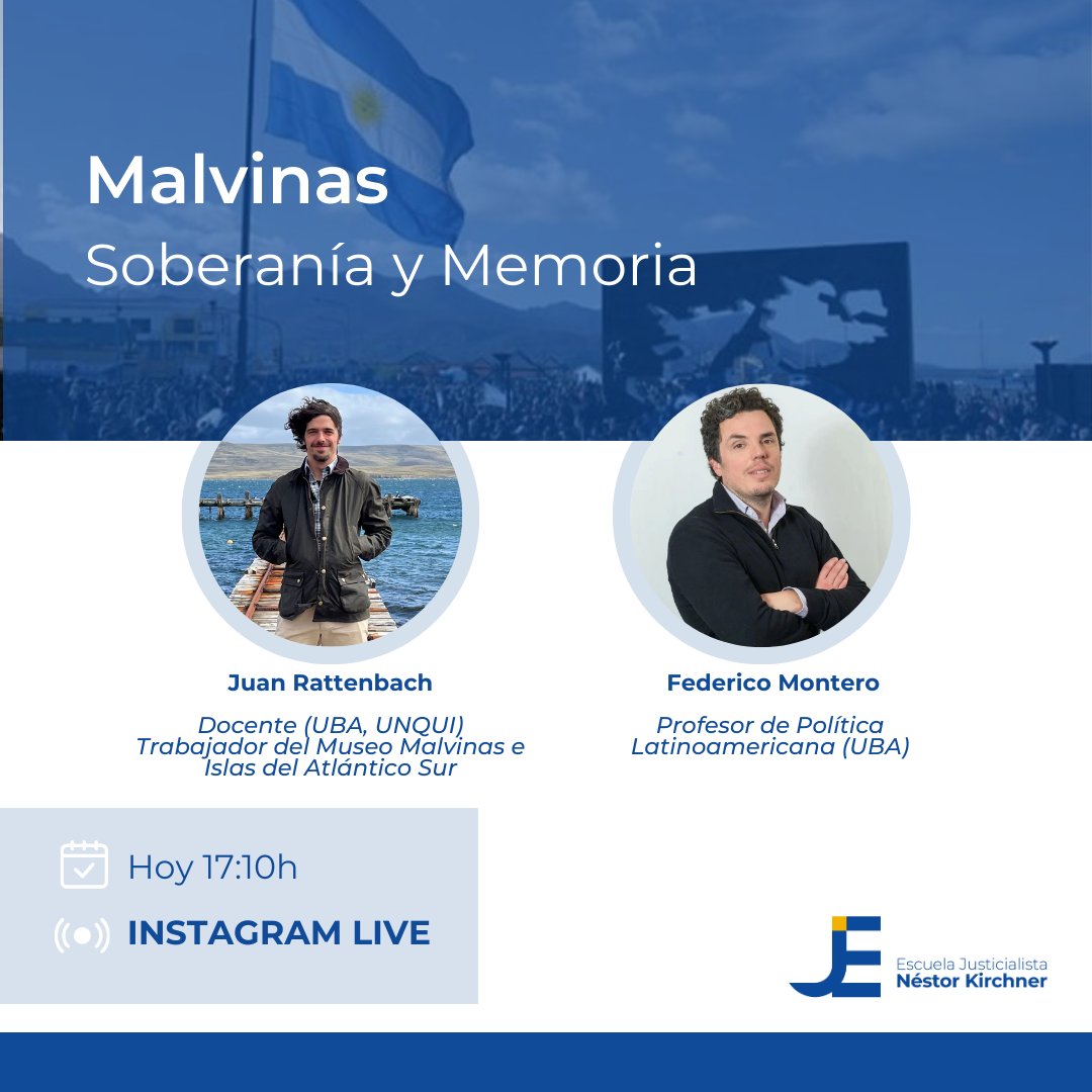 EJNKar's tweet photo. » Malvinas: Soberanía y Memoria 🇦🇷

Hoy, 1 de abril a las 17:10h vía Instagram Live.

Con la participación de Juan Rattenbach ,Docente (UBA, UNQUI), Trabajador del Museo Malvinas e Islas del Atlántico Sur y Federico Montero, Profesor de Política Latinoamericana (UBA). https://t.co/5Vl2hYsTuU