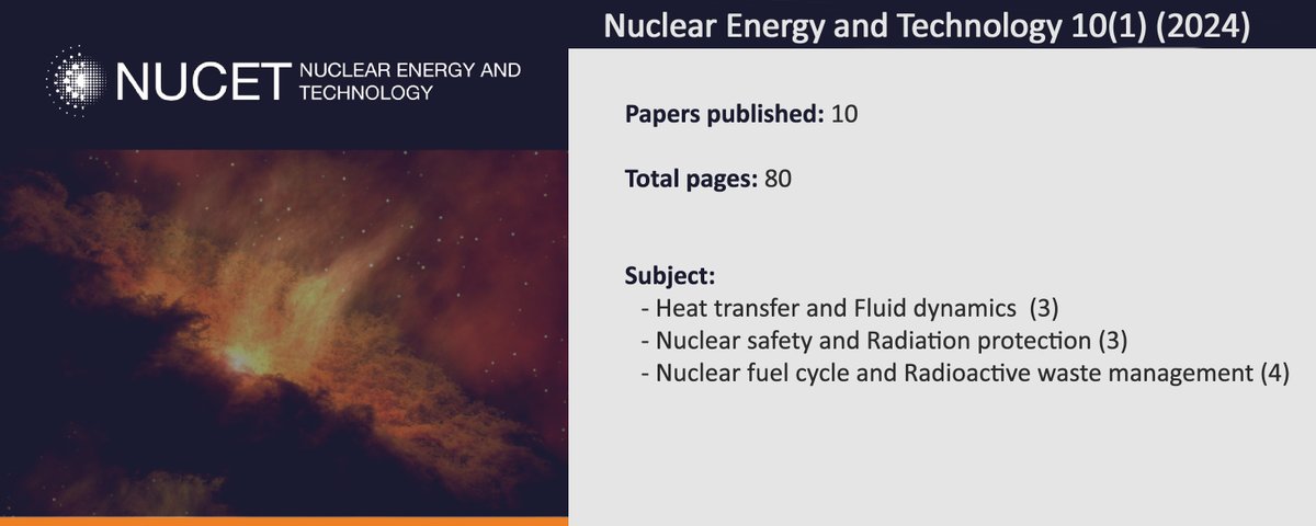 NUCETjournal's tweet image. New issue of Nuclear Energy and Technology journal is available now!
New issue covers #VirtualModeling for #NPP decommissioning, #Mo99 production, #CFDSimulation innovations, #NPP thermal hydraulics, #RadioactiveWaste scenarios and more!
📖 Read now: nucet.pensoft.net/issue/4765/